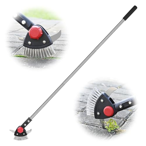 BARAYSTUS 3-in-1 Long Handle Crack Weeder & Crevice Cleaning Tool with Stainless Steel Brush