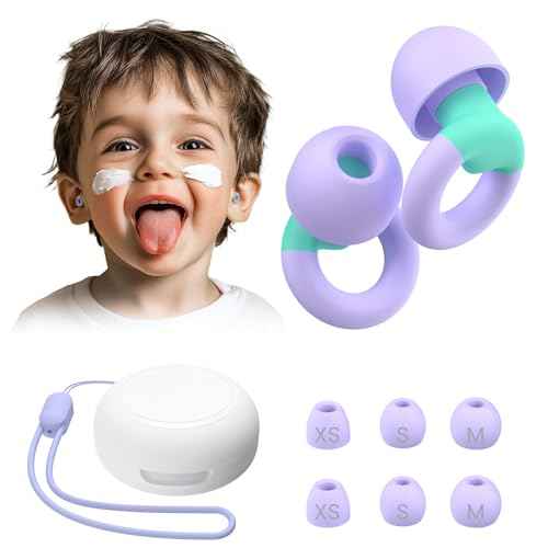 Kids Ear Plugs(6+yrs)-2 Pairs of Reusable Noise Reduction Earplugs for Small Canal With 6 Tips,Soft Silicone Earplugs for Sleeping,Focus,Travel,Socializing,Concert&Hearing Protection 25dB-30dB