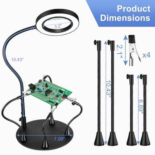 Magnetic Helping Hands Soldering Station with 10X Magnifying Glass with light, PCB Holder 4 Flexible Arms Magnifier and Third Hand Tool for Electronic Repair Soldering Jewelry Craft