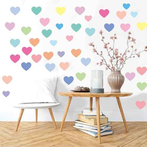 160 Pcs Self-Adhesive Colorful Heart Wall Stickers - 10 Sheets Removable Waterproof Vinyl Wall Decals for Kids Room, Nursery, Playroom, Studios, Home Decor (Style B)