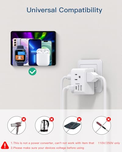 Type C European Travel Plug Adapter 2 Pack with 7-in-1 USB Charging Ports - Compatible with Most European Countries