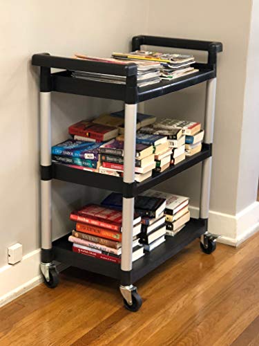 MaxWorks 3-Shelf Utility Plastic Cart with Wheels, 225 lbs Capacity, Black