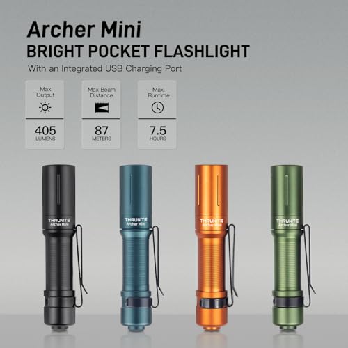 ThruNite Archer Mini USB-C Pocket EDC Flashlight - 405 Lumens, Waterproof, Black (Variation: Cool White)