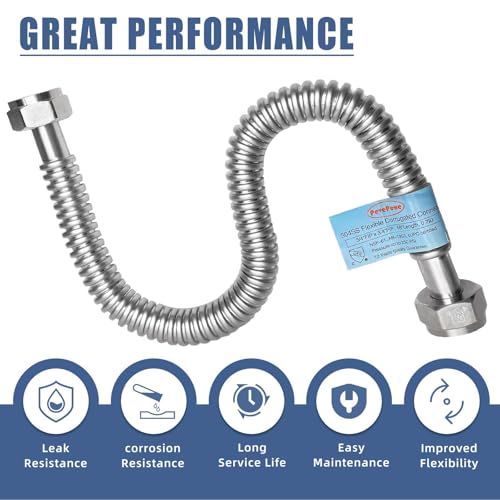 PEVEPEXE 2 Pack 1 Inch FIP Stainless Steel Flexible Water Heater Hose 24" (ID 0.95")