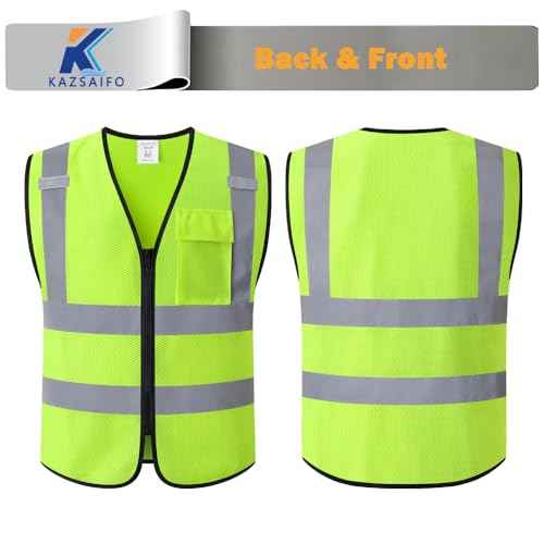 Hi Vis Reflective Safety Vest for Men Women with Chest Pocket Mesh High Visibility Class 2 Construction Vest,Meets ANSI/ISEA Standard(KZ179-Yellow-L)