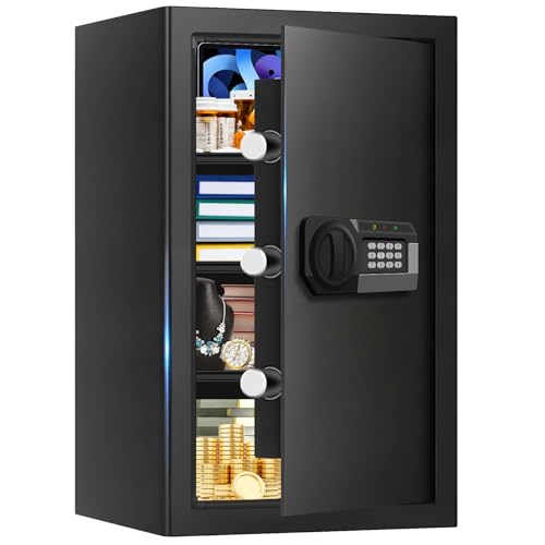 Psisuvry 5.21 Cuft Fireproof Water & Fire-Resistant Home Safe with Digital Keypad & Key Lock, 3 Removable Shelves