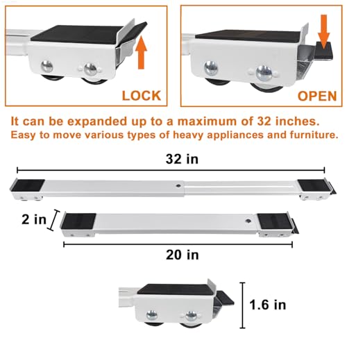 YU LI 3DH White Heavy-Duty Appliance Rollers, 20-32in Adjustable Moving Base for Washing Machines & Refrigerators