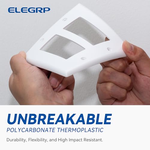 ELEGRP White 2-Gang Decorative Wall Plate Cover - Unbreakable Thermoplastic, Standard Size, 1 Pack