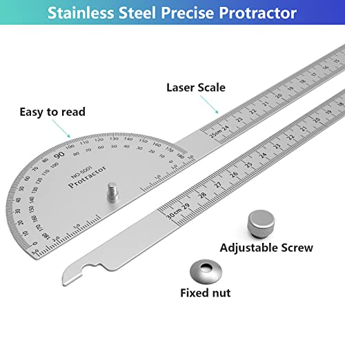 ForoGore 30 cm Stainless Steel Protractor with Adjustable Two-Arm Ruler – 0-180°