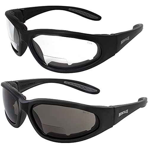 Global Vision Eyewear Hercules Anti-fog Safety Glasses with EVA Foam 2 Pairs 1.5 Bifocal (1 Clear, 1 Smoke)