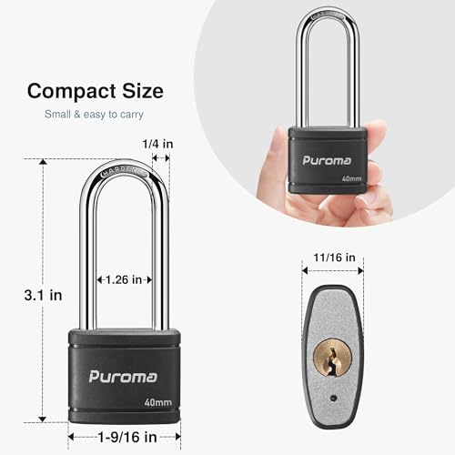 Puroma 2.5 Inch Keyed Padlock Set with 3 Keys, Durable Lock for Gym Locker & Gate