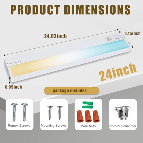 Ansen 24-inch Hardwired LED Under Cabinet Light, Dimmable, 1237lm, 5 Color Temps