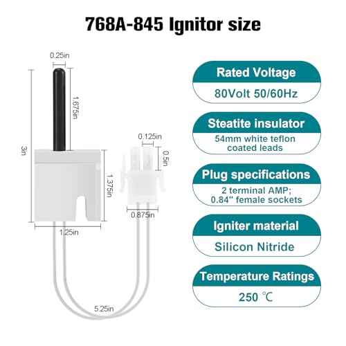 Upgraded 768A-845 Furnace Hot Surface Ignitor Replacement Compatible with Emerson White-Rodgers Trane Silicon Nitride Ignitor, 768A-845 Replace 768A-5 IGN00104 X13130524010 B340970P01