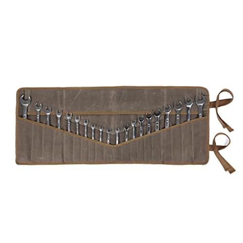 Denifiter Wrench Roll Up Pouch, Heavy Duty Waxed Canvas Tool Roll Bag Tool Organizer Bag With 20+4 Pockets (Brown)