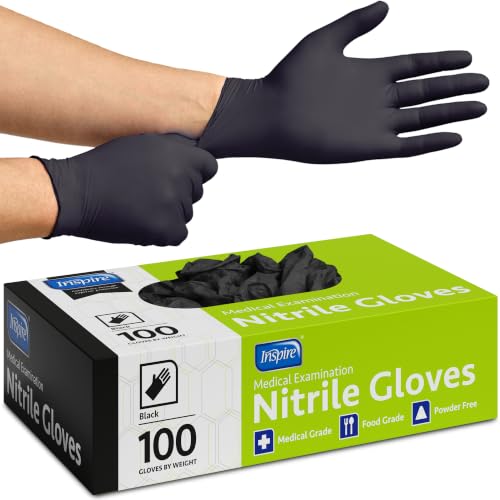 Inspire Black Nitrile Disposable Gloves Medium - Box of 100