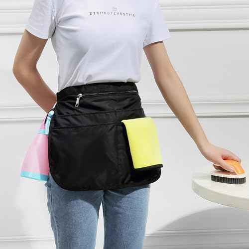 Small Size Cleaning Caddy Apron for Women with 5 Pockets, Professional Waterproof Cleaning Supplies for Housekeepers