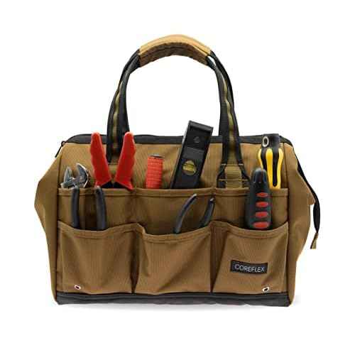 Coreflex 14 inch Wide-Mouth Tool Bag, Gear Bag, Multiple Purpose - for Plumbers, Electricians, Handymen also good for daily use, office use and camping. (Tan)