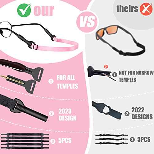 Glasses Strap,Adjustable Eyeglasses Strap 5PCS Anti-Slip Sunglasses Strap for Men Women, Eye Glasses Straps Kids Glasses Strap Sports (8.7-22inch, Black/Pink/Yellow/Purple/Red)