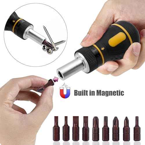 Yakamoz 9 in 1 Ratchet Multi Screwdriver Tool All in One, Small Ratcheting Screwdriver with Phillips Torx Slotted Bits Stubby Multi-bit Screw Driver Repair Tool