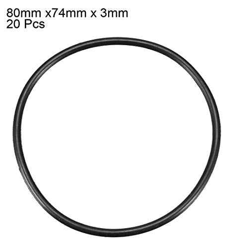 uxcell Nitrile Rubber O-Rings, 80mm OD 74mm ID 3mm Width, Metric Sealing Gasket, Pack of 20