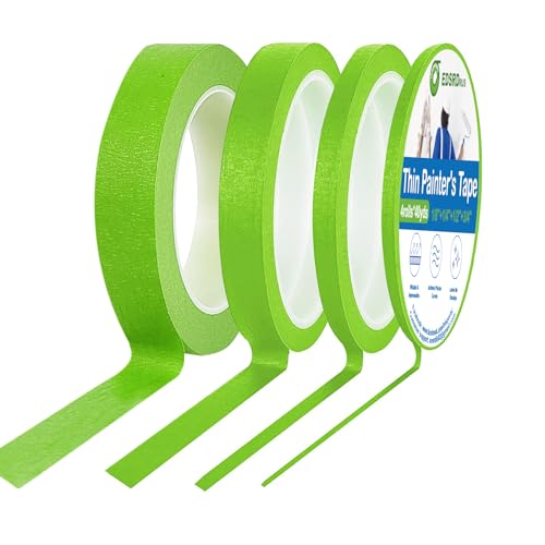 EDSRDRUS Thin Painters Tape 1/8, 1/4, 1/2£¬3/4£¬1 inch Width 40 Yard Painter Tape Paint Tape Masking Tape, for DIY, Crafts and Art Paint Big Projects (Green, 1/8"+1/4"+1/2"+3/4" X 4 Rolls)