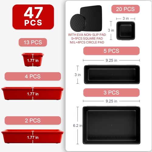 Vexercisehoop 47Pcs Red & Black Toolbox Tray Organizer Set with Non-Slip EVA Pads
