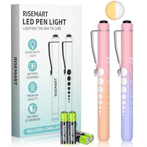 RISEMART Pen Light, Nurse Led Medical Penlight with Pupil Gauge for Nursing Students Doctors Black and Silver with Batteries