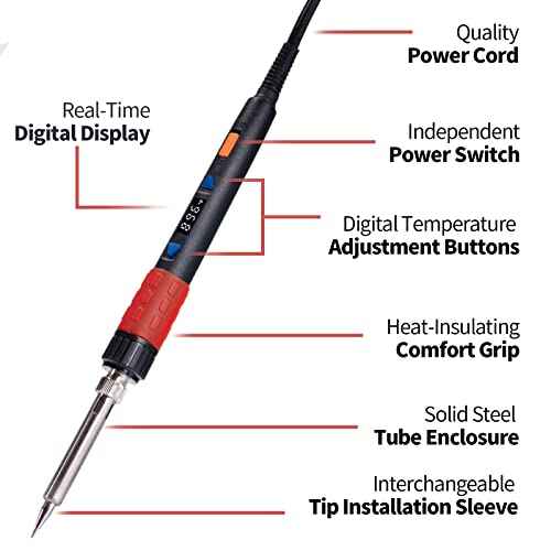 YIHUA 928D-III Soldering Iron,110W High Power, Fully Digital Display ¡ÆF /¡ÆC- Temperature Control Soldering Tool, Accurate 194~896¡ÆF, with ON/OFF Switch, Iron Tip, Brass Wool, Automatic Sleep Mode