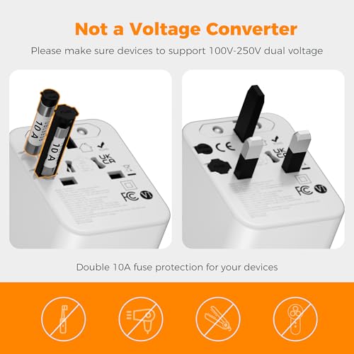 TESSAN Universal Travel Power Adapter Grey-20W International Plug with USB-C & USB Ports