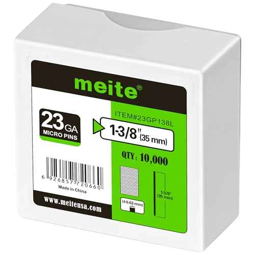 meite 23 Gauge Pin Nails, 1-3/8-Inch Micro Headless Pins for Pin Nailer - Galvanized Pins Nails for Nail Gun, Ideal for Fine Woodworking and Trim Work (10,000 Counts)