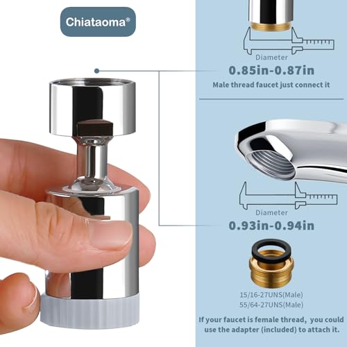CHIATAOMA Chrome 3-Function Swivel Faucet Aerator for Kitchen Sink - 55/64 inch Female Thread