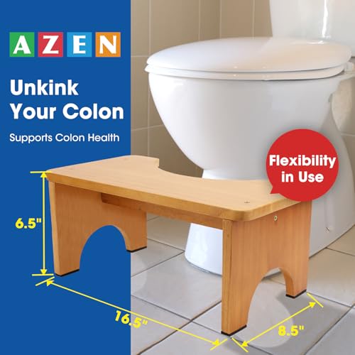 AZEN Yellow Wooden Toilet Stool for Adults, 7 Inch Height, Ergonomic Squat Seat