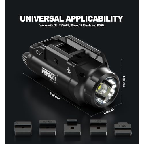 Feyachi HL-20 Pistol Light 1500 Lumen Upgrade LED Weapon Light Compact Rail Mounted Handgun Tactical Flashlight Rail Locating Keys for Picatinny, Black