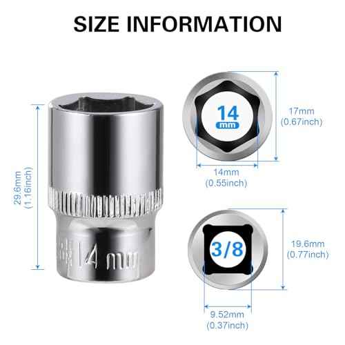 6-Piece 14mm Shallow Sockets, 3/8-Inch Drive, 6-Point, Corrosion Resistance, Compatible with Standard Ratchet Wrenches and Tools