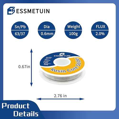 63/37 Tin Lead Rosin Core Solder Wire for Electrical Soldering, Circuit Board, DIY Home Appliance, 2% Flux Sn63Pb37(0.6mm/0.024in, 100g)