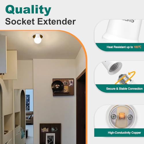 DiCUNO 4-Pack E26 Socket Extenders 1.2 Inch Short Light Socket Adapters