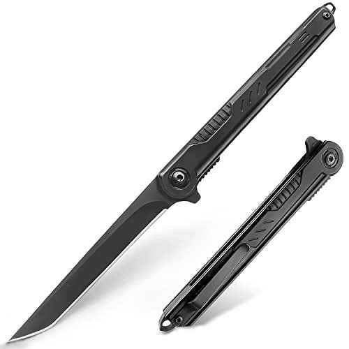EDC Pocket Knife for Men, Tanto Folding Knives with Clip, Slim Gentleman's Knife with Glass Breaker, Flipper Open and Liner Lock for Outdoor Survival Camping Everyday Carry
