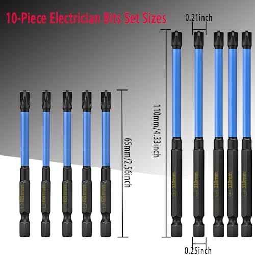 Professional Electrician Screwdriver Bits Set, Magnetic Tip FPH2 Phillips Pozidriv Bits for Circuit Breakers, Switch Plates, Electrical Enclosures, 65 & 110mm Slotted Heads 1/4 Inch Hex Shank£¨10pcs£©
