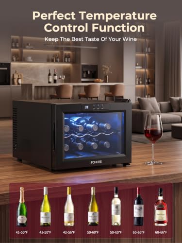 FOHERE Black 8-Bottle Wine Cooler Refrigerator, Small Freestanding Wine Fridge