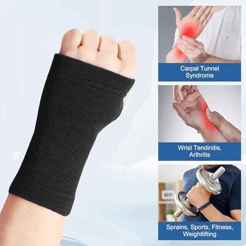 Palm Brace Wrist Support Sleeves (1 Pair), Everyday Use Wrist Brace, Compression Carpal Tunnel for Wrist Pain Relief, Fitness Gloves, Sports Glove, Wrist Brace for Men and Women (Black Large)