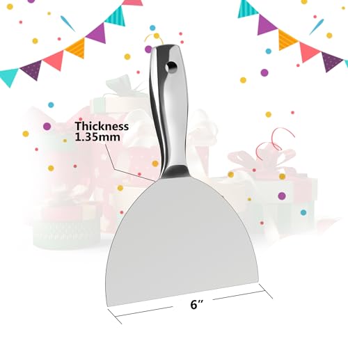 Putty Knife 6 Inch,One Piece Premium Polished All-Stainless Steel Scraper Tool for Drywall Finishing,Professional Grade Putty Blade for Scraping Paint, Taping