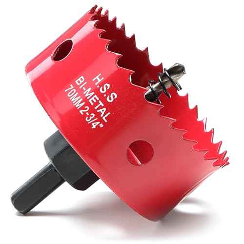 Hole Saw 2-3/4 Inch, HSS Bi-Metal Hole Cutter with 70 mm Cutting Depth for Cutting Wood, Plastic, Drywall, Plasterboard, Recessed Lighting and Soft Metal Sheet, Red