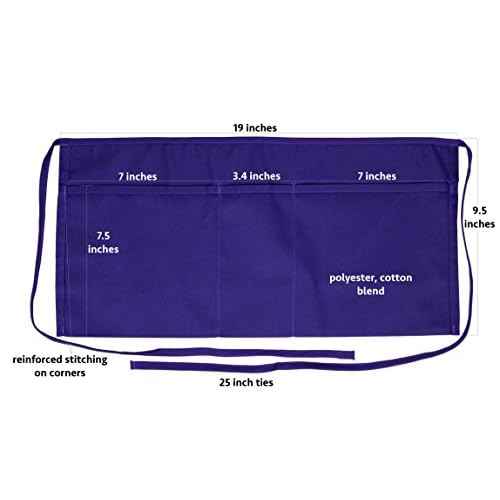 Iconikal 3-Pocket Waiter Watress Waist Serving Apron, Purple, 5-Pack
