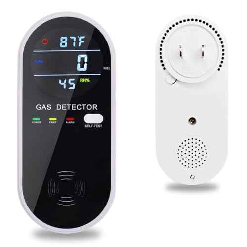 3-in-1 Natural Gas Detector with Temperature and Humidity Display, Plug in Combustible Propane Gas Leak Detector and Audio-Visual Alarm for Home, Hotel (1Pack)