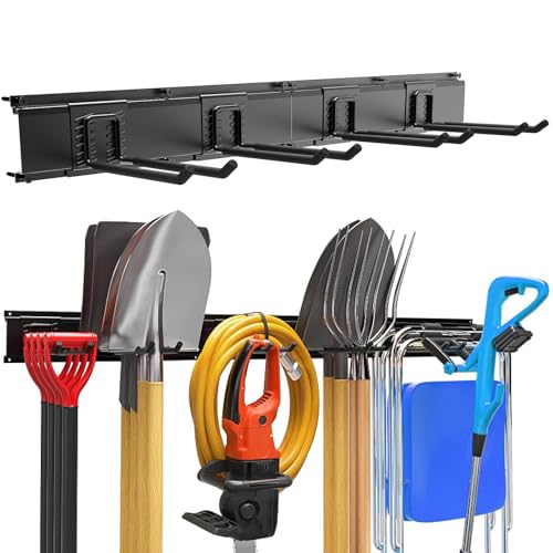 Garage Garden Tool Organizer Wall Mount, Heavy Duty Garage Tool Storage Rack 32 Inches, Max Load 220lb - Shovel, Rake, Folding Chair, Weed Eater Storage