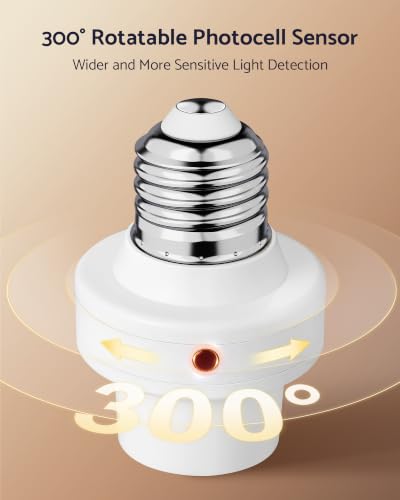 White E26 Dusk to Dawn Light Sensor Socket 300° Rotatable Outdoor Bulb Holder