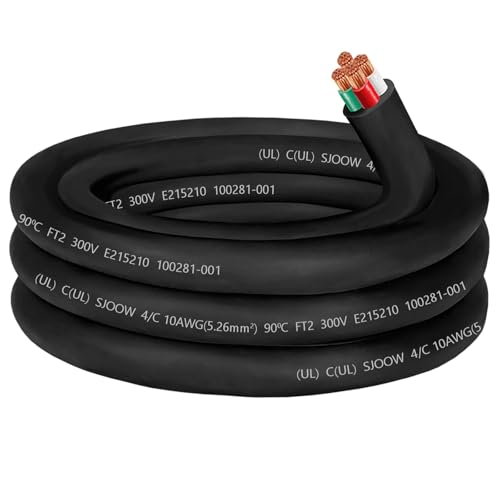 CLLOMAGY 10ft 10/4 Gauge SJOOW Power Cable - Oil & Water Resistant, 30amp, 4 Conductor