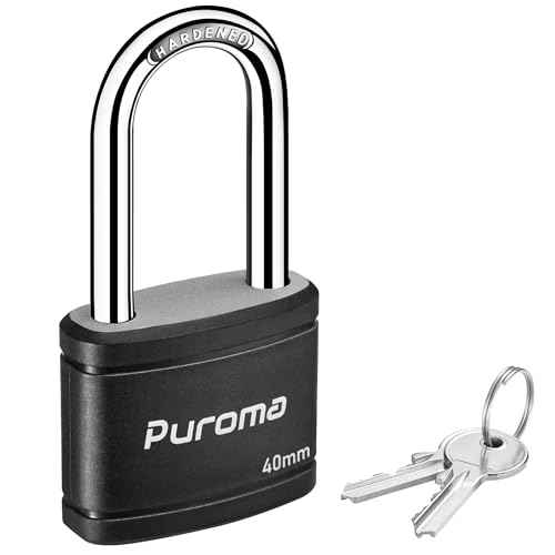 Puroma Keyed Padlock with 2 Keys Alike, 1.8 Inch Locker Lock 40mm Heavy-Duty Locks for Gate Fence Hasp Cabinet Toolbox School Gym Locker (Black)