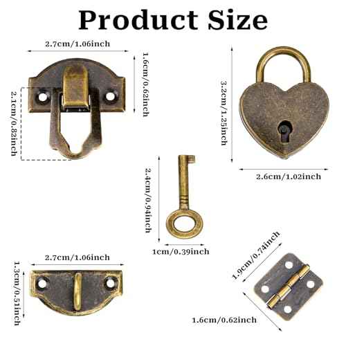 2 Set Antique Bronze Hasp Latch 27 X 30 mm Hasp Latch Mini Box Hinges and Love Locks with Keys Decorative Lock Buckle with Screws for Jewelry Wooden Box and DIY Crafts