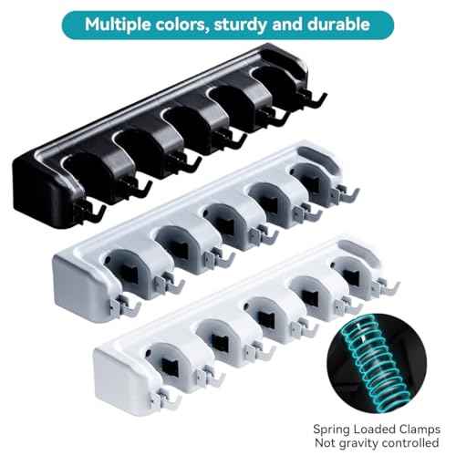 Broom Holder Wall Mount, 2 Packs Heavy Duty Cleaning Supplies Organizer, Garden Tool & Utility Closet with Hook, Mop & Broom Hook Wall Mounted for Bathroom, Garage, Kitchen, Laundry (Black-2pcs)